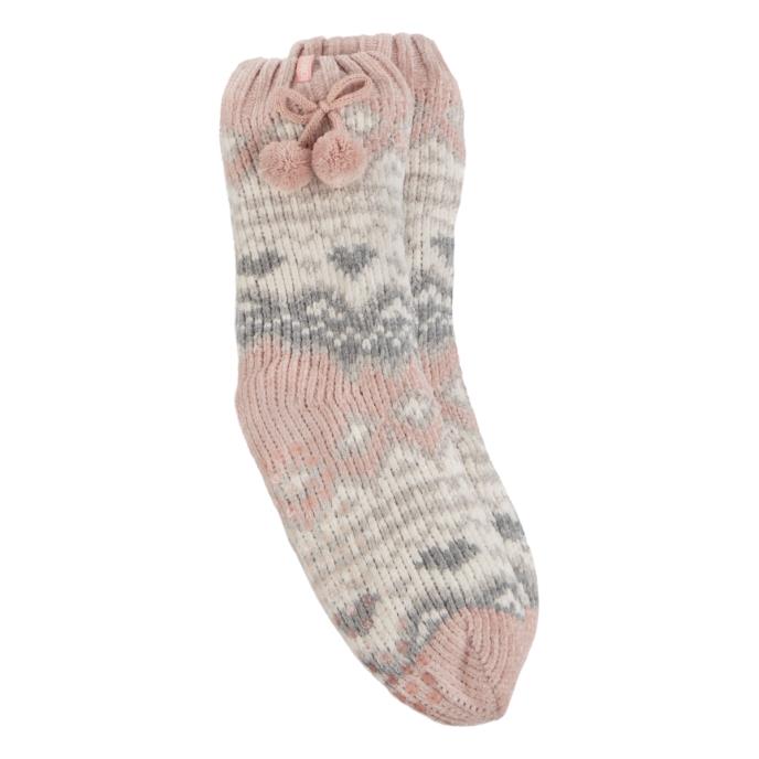 totes toasties® Ladies Fair Isle Chenille Slipper Socks Pink Fairisle Extra Image 2